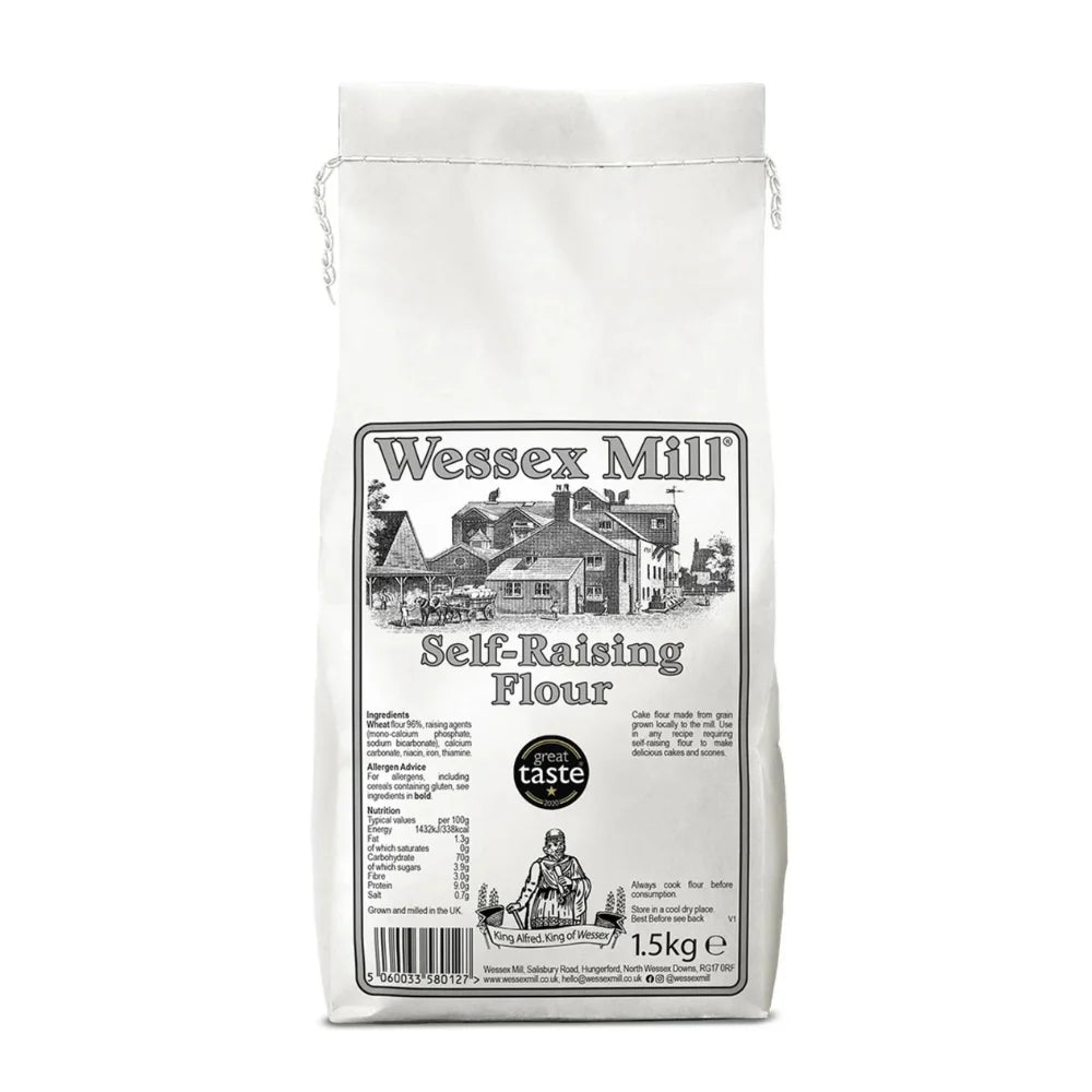 Bag of Wessex Mill self-raising flour on a white background