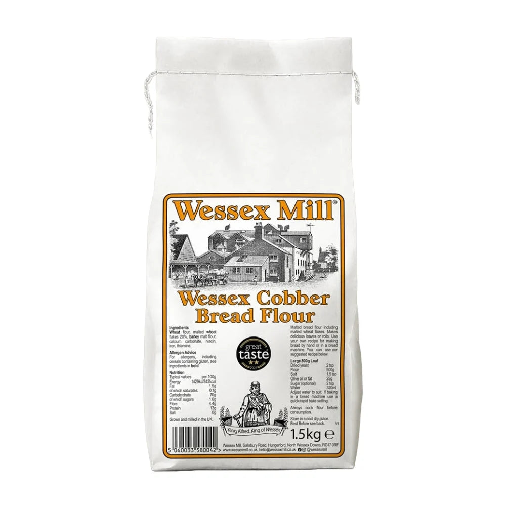 Bag of Wessex Mill Cobber Bread Flour on a white background