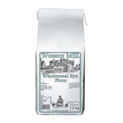Bag of Wessex Mill wholemeal rye flour on a white background