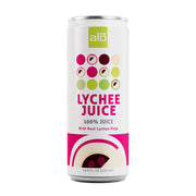 Can of alo Lychee Juice on a white background