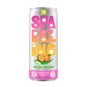 Can of Sparkling Aloe Vera Juice Drink with passion fruit and peach flavor on a white background