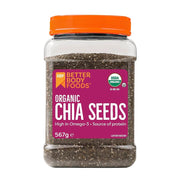 Jar of Better Body Foods Organic Chia Seeds on a white background