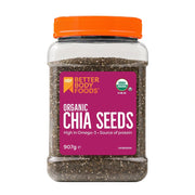 Jar of Better Body Foods Organic Chia Seeds on a white background
