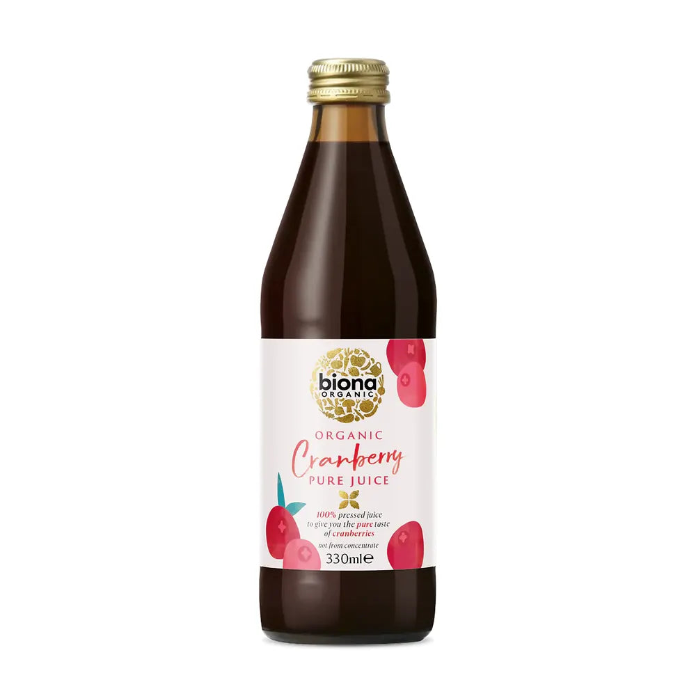 Biona Organic Cranberry Pure Juice bottle on a white background