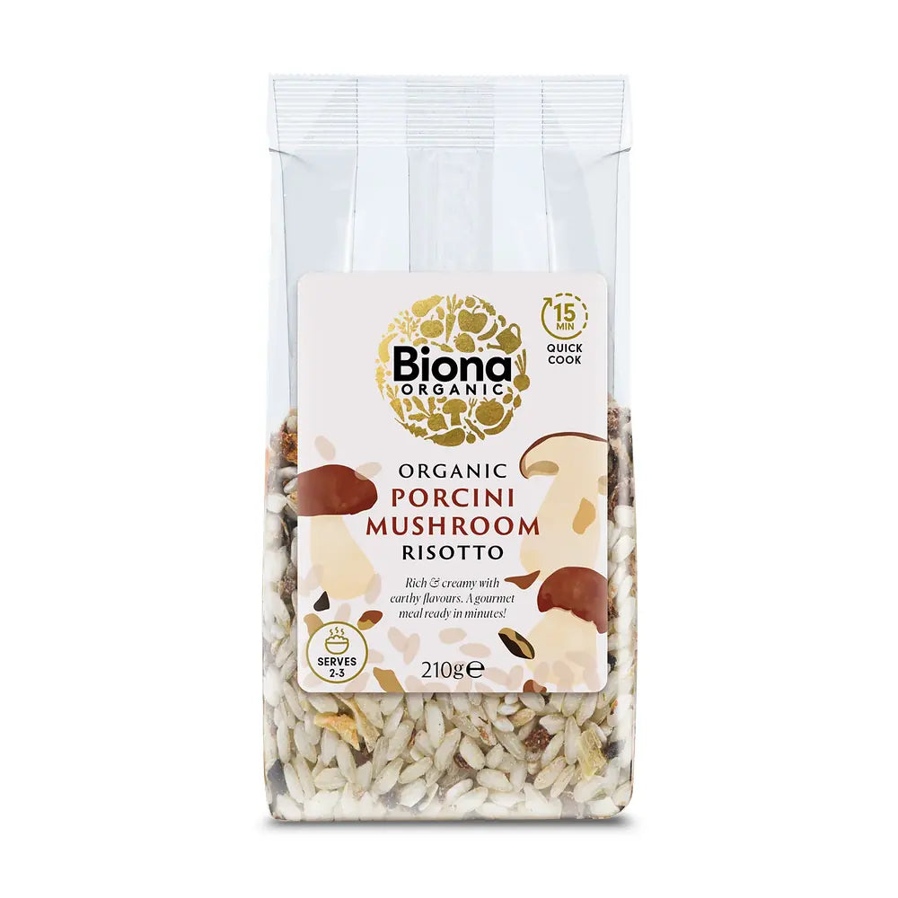Biona Organic Porcini Mushroom Risotto package on a white background