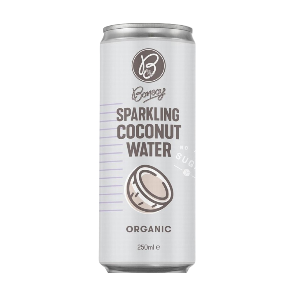 Can of Bonaay Sparkling Coconut Water on a white background