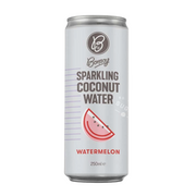 Can of sparkling coconut water with watermelon flavor on a white background