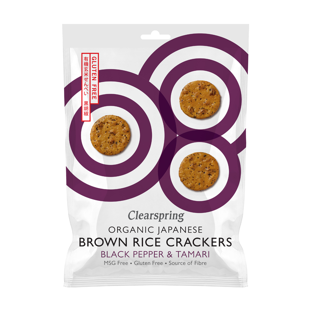 Clearspring Organic Japanese Brown Rice Crackers Black Pepper Tamari 40g