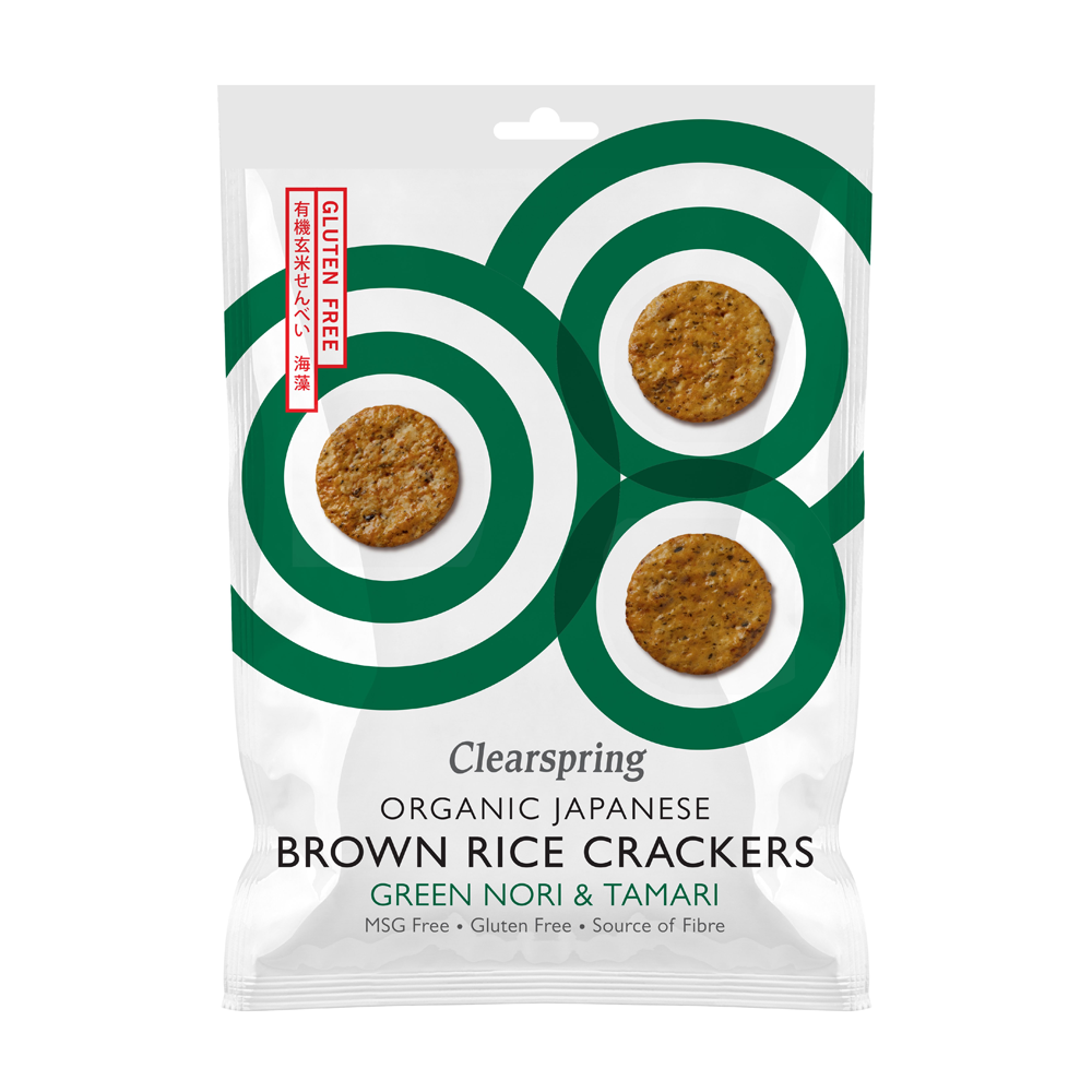 Clearspring Organic Japanese Brown Rice Crackers Green Nori Tamari 40g