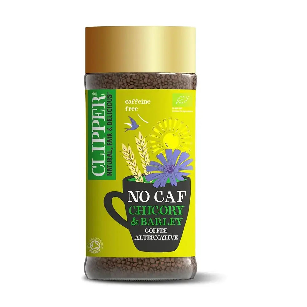 Jar of Clipper No CAF Chicory & Barley coffee alternative on a white background
