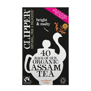 Clipper organic Assam tea package on a white background
