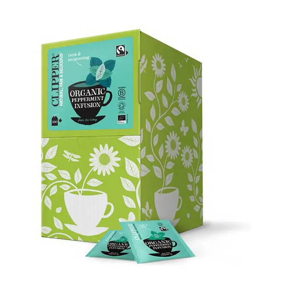 Clipper Organic Peppermint Infusion tea packaging on a white background