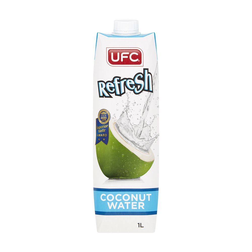 UFC Refresh coconut water packaging on a white background