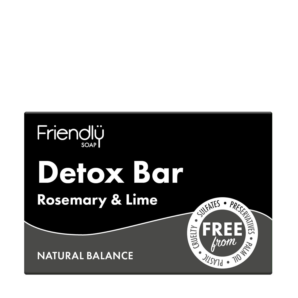 Detox Bar soap packaging with 'Friendly Soap' branding on a white background