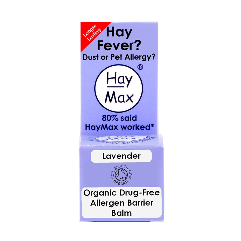 Hay Max lavender allergen barrier balm packaging on a white background