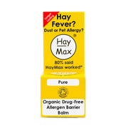 Yellow box of Hay Max allergen barrier balm on a white background