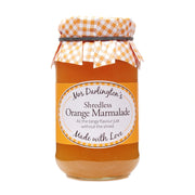 Jar of Mrs Darlington's Shredless Orange Marmalade with a checkered lid on a white background
