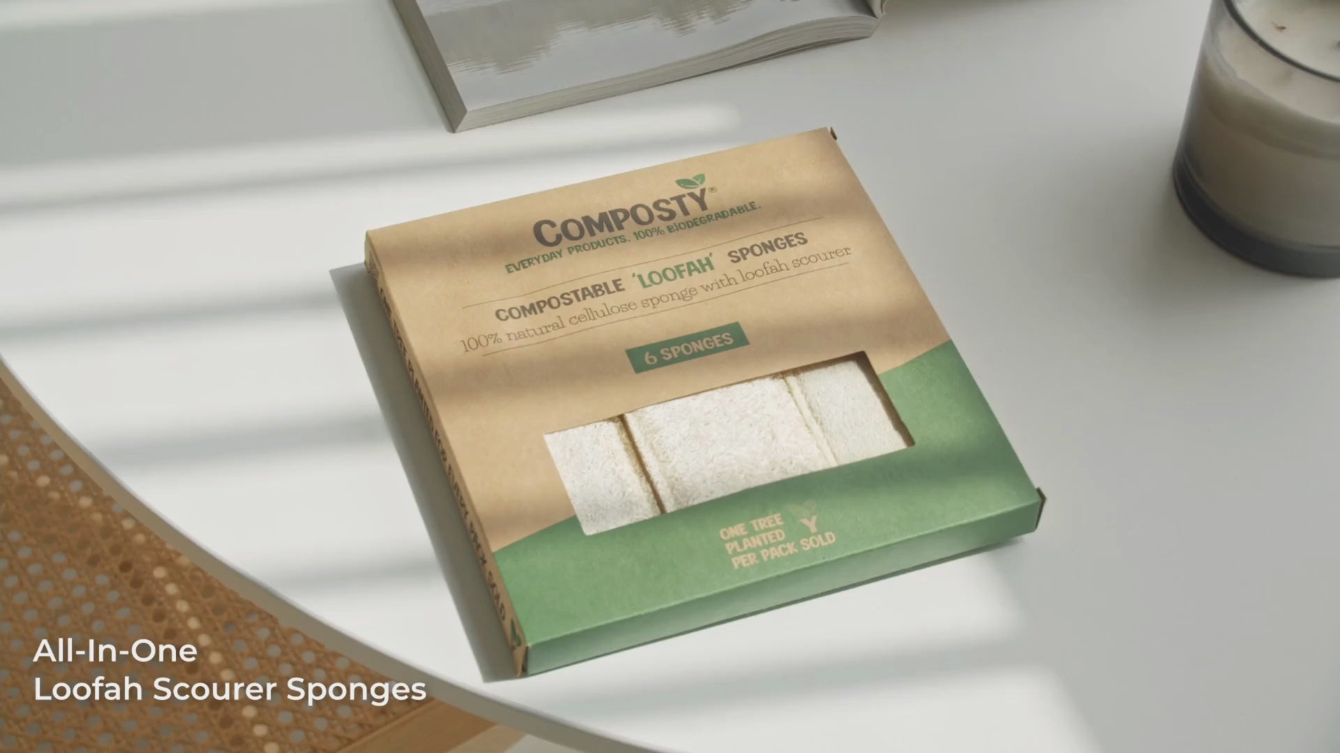 Load video: Composty Loofah All-in-One Plastic Free Dish Sponges 6 Pack