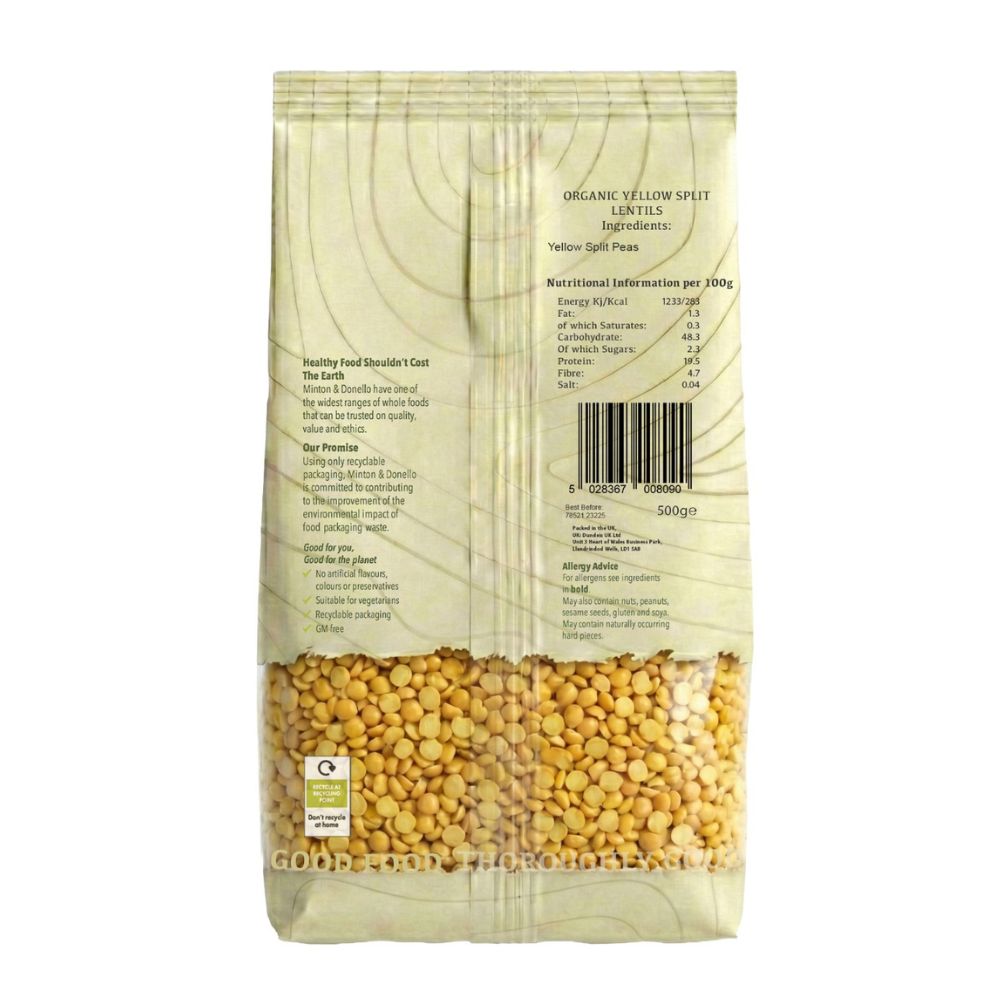 Minton & Donello Organic Yellow Split Lentils 6 x 500g