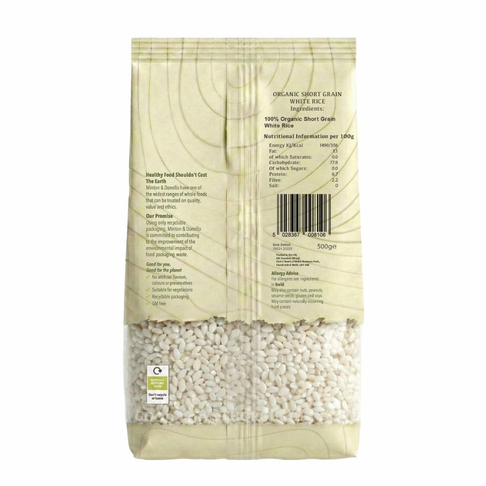 Minton & Donello Organic Short Grain White Rice 6 x 500g