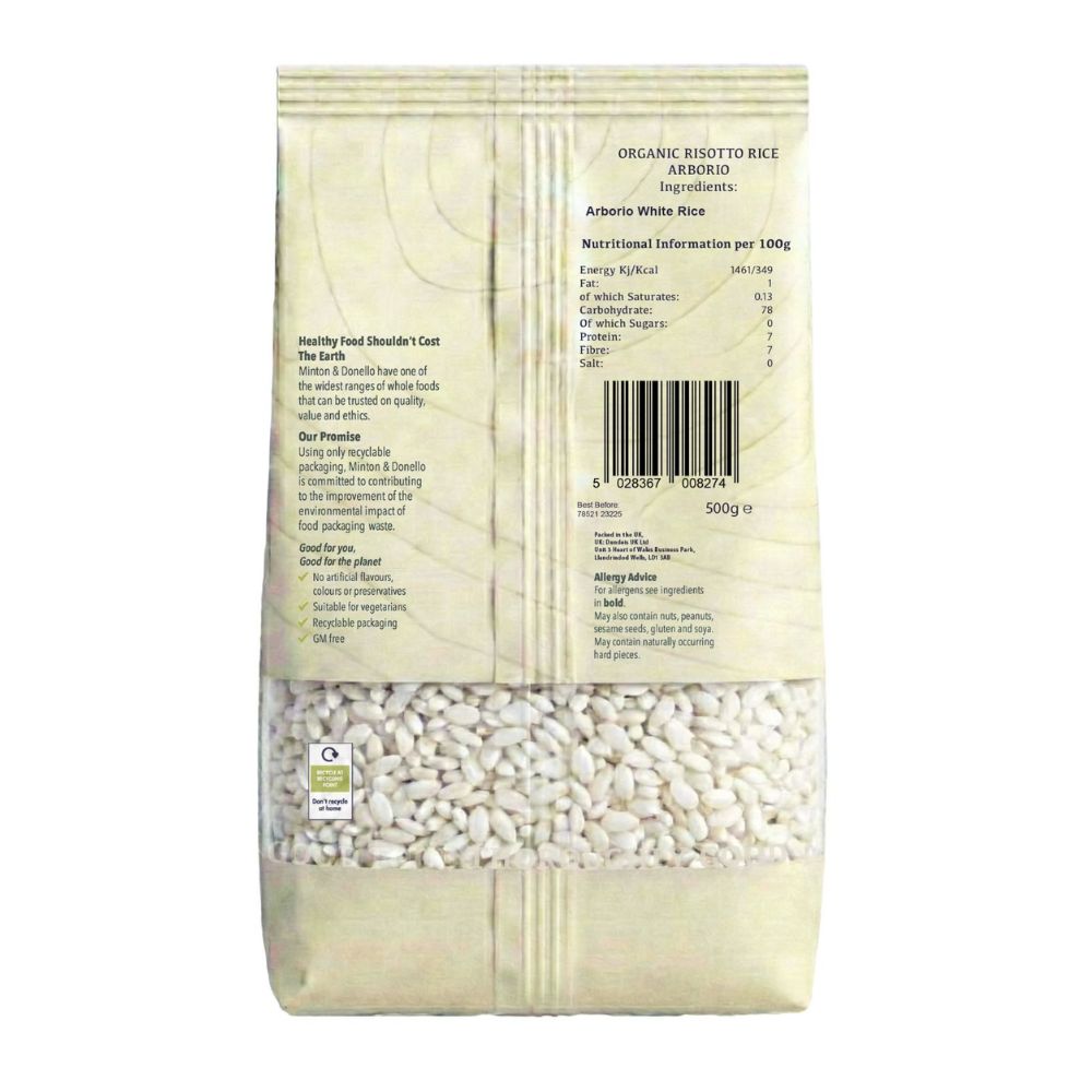 Minton & Donello Organic Risotto Rice Arborio 6 x 500g
