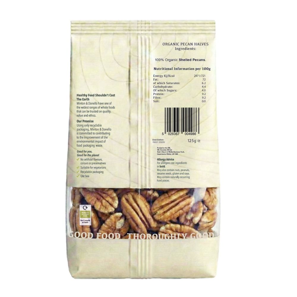 Minton & Donello Organic Pecan Halves 6 x 125g