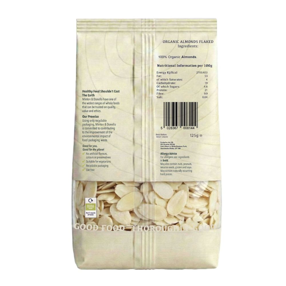 Minton & Donello Organic Flaked Almonds 6 x 125g