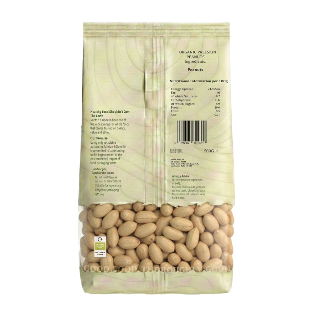 Minton & Donello Organic Paleskin Peanuts 6 x 500g