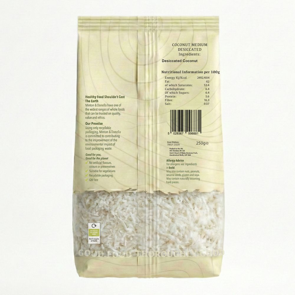 Minton & Donello Medium Desiccated Coconut 6 x 250g