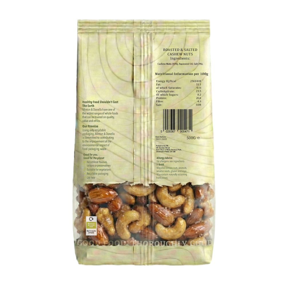 Minton & Donello Roasted & Salted Cashew Nuts  6 x 500g