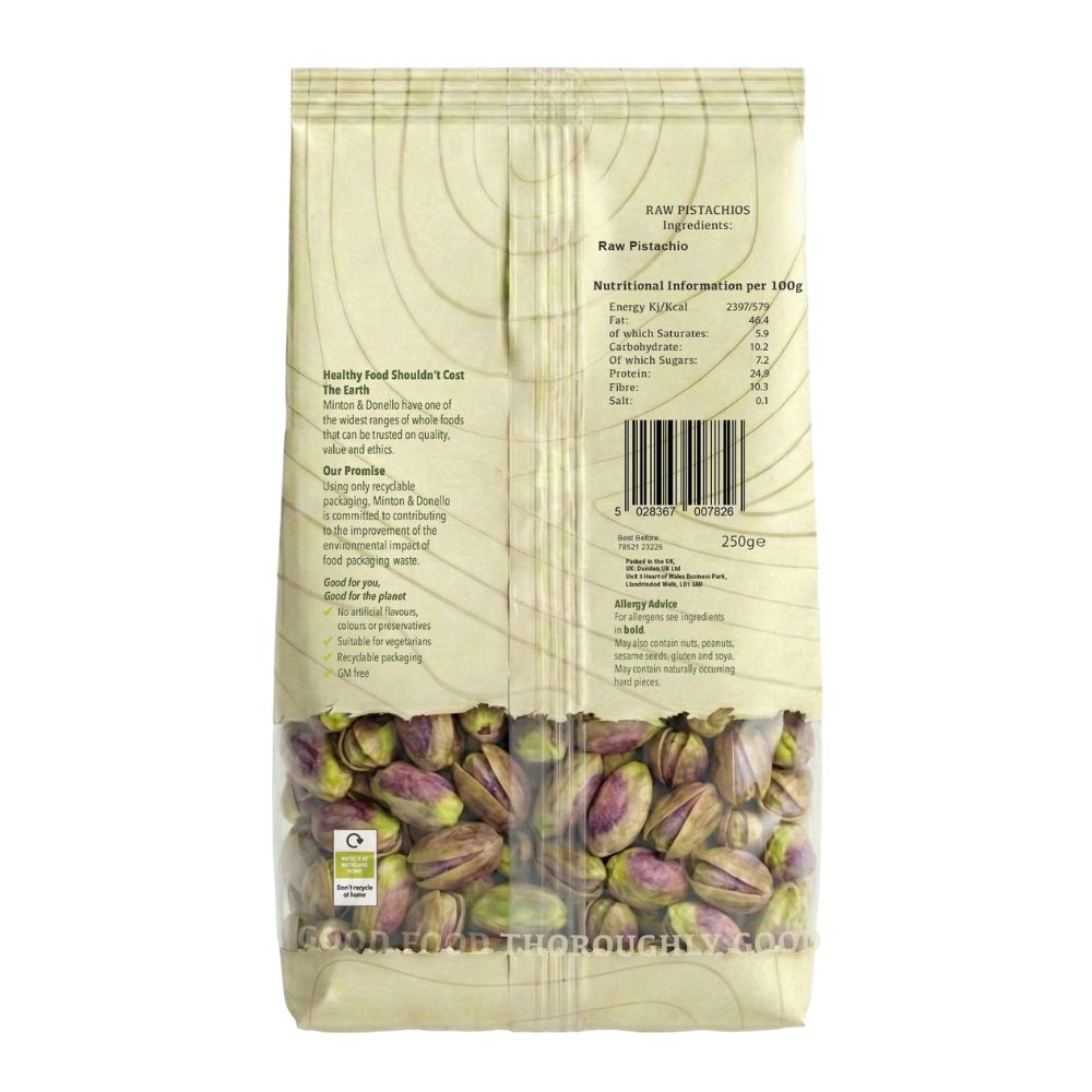Minton & Donello Raw Pistachios 6 x 250g