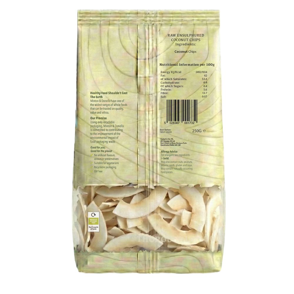 Minton & Donello Raw Unsulphured Coconut Chips 6 x 250g