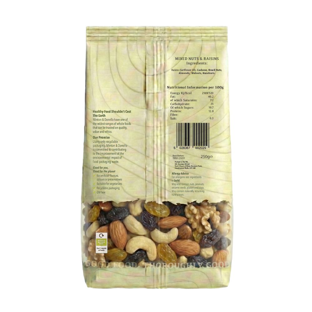 Minton & Donello Mixed Nuts and Raisins 6 x 250g