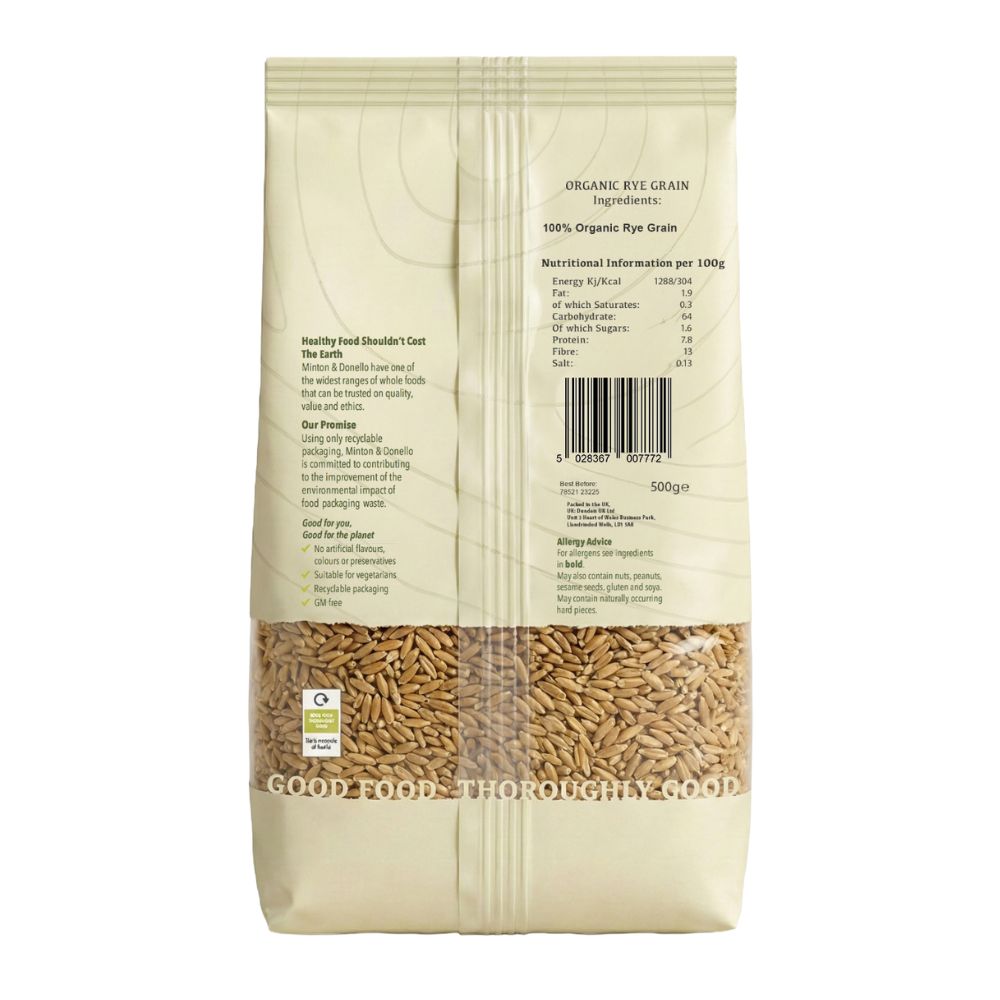 Minton & Donello Organic Rye Grain 6 x 500g