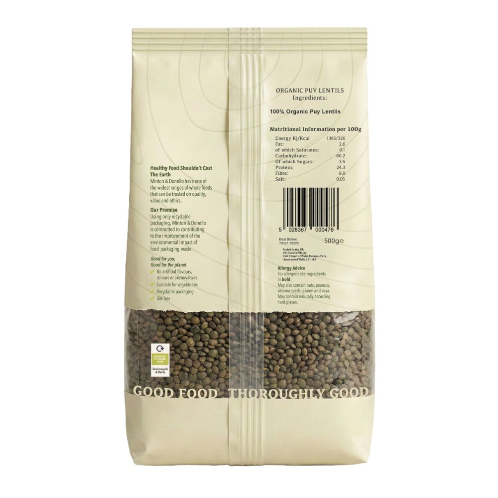 Minton & Donello Organic Puy Lentils 6 x 500g