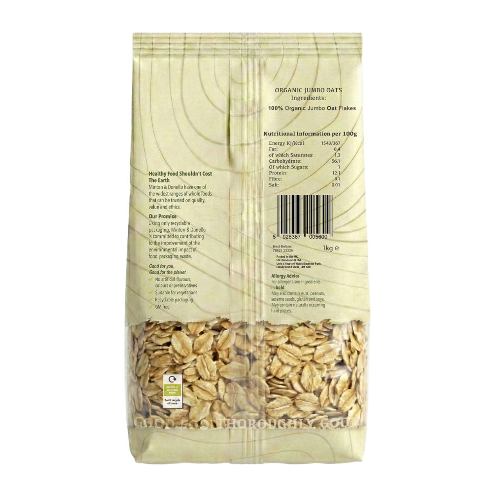 Minton & Donello Organic Jumbo Oat Flakes 6 x 1Kg