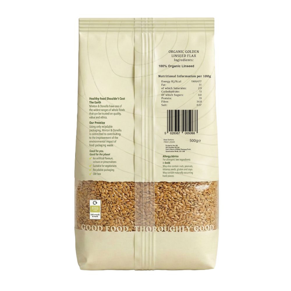 Minton & Donello Organic Golden Linseed Flax 6 x 500g