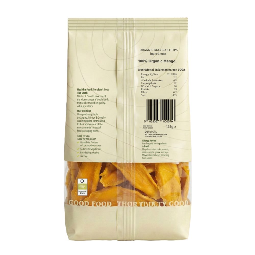 Minton & Donello Organic Dried Mango Strips 6 x 125g