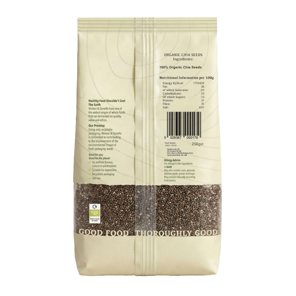 Minton & Donello Organic Chia Seeds 6 x 250g