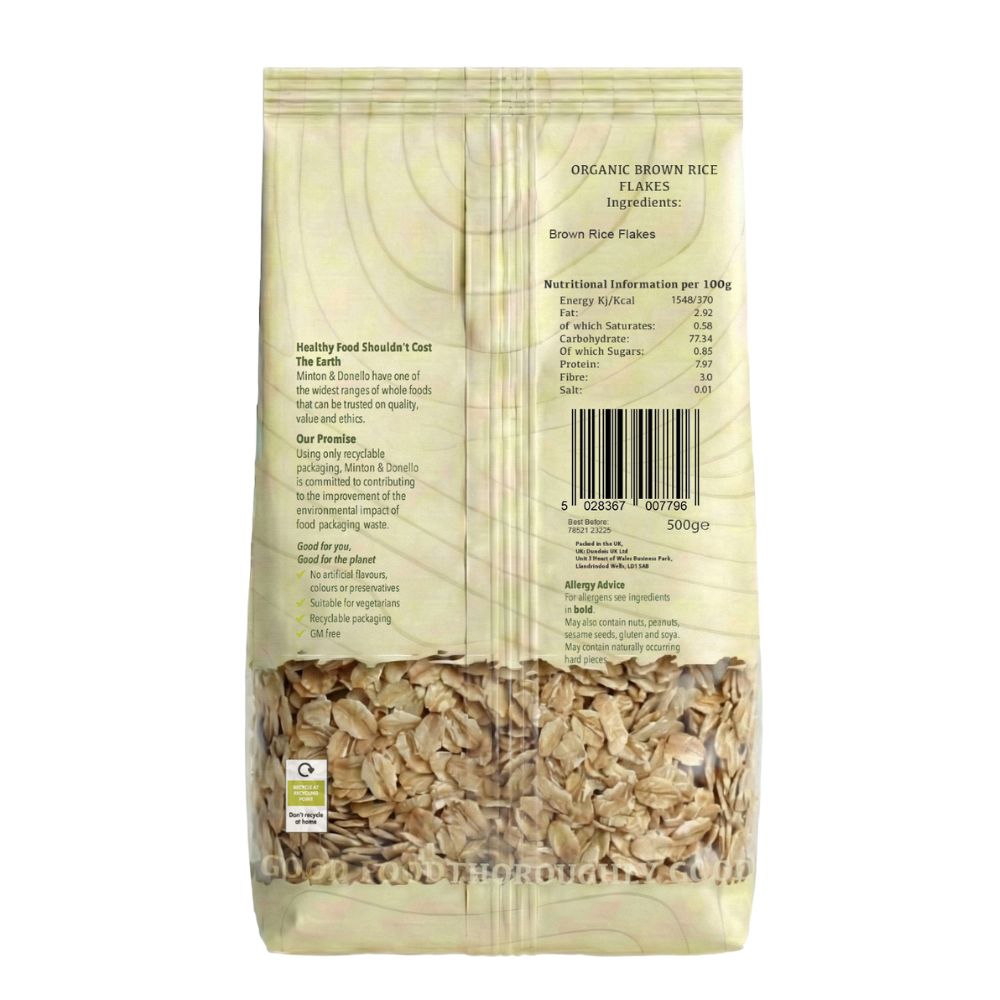 Minton & Donello Organic Brown Rice Flakes 6 x 500g