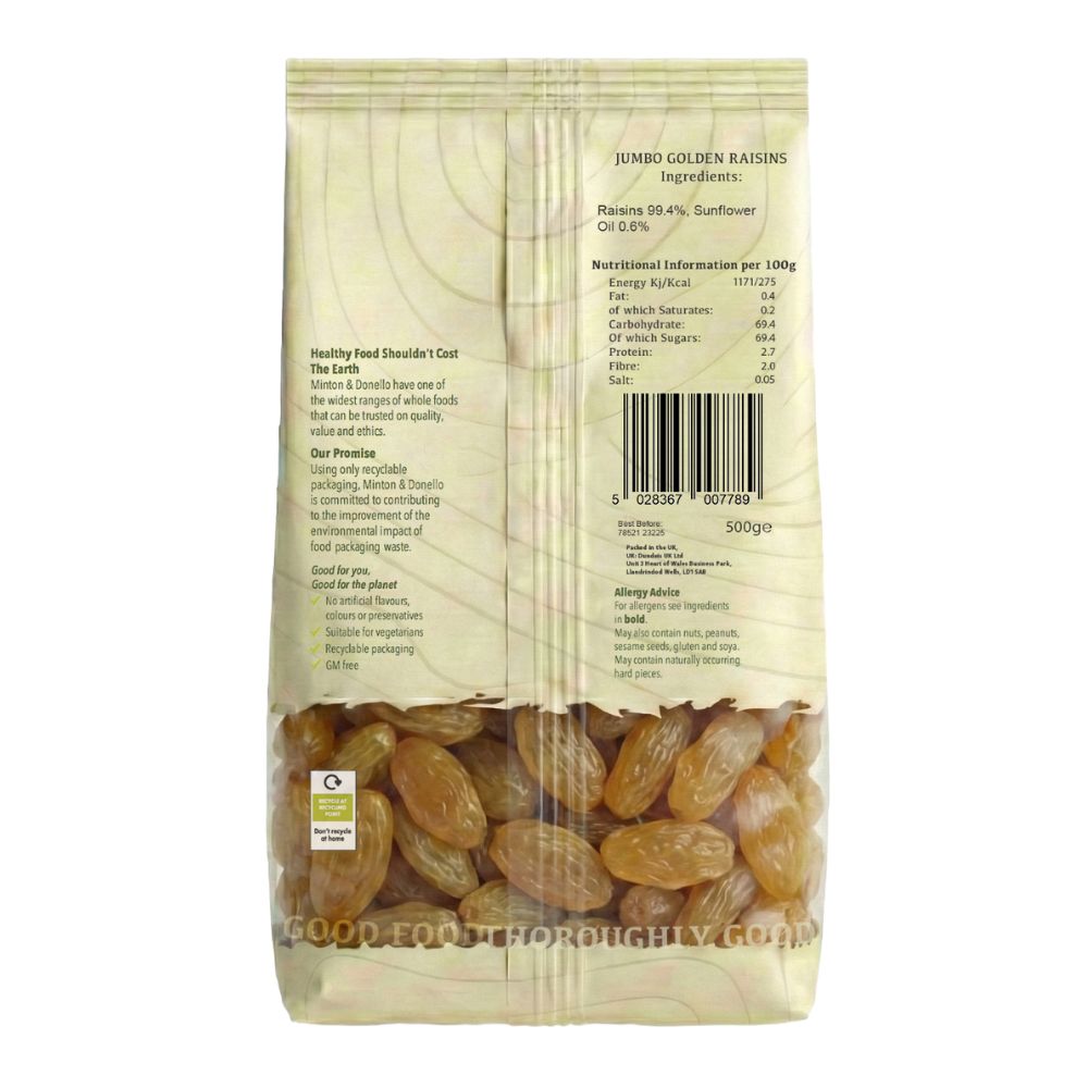 Minton & Donello Golden Raisins 6 x 500g