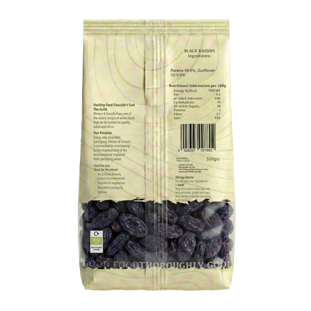 Minton & Donello Black Raisins 6 x 500g