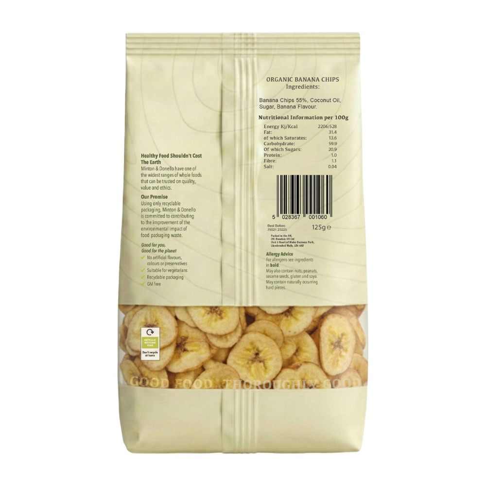 Minton & Donello Organic Banana Chips 6 x 125g