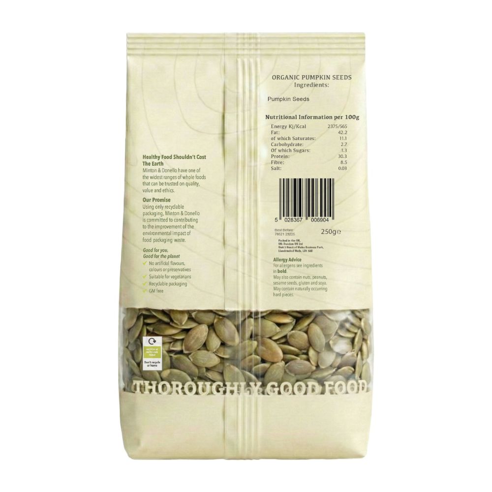 Minton & Donello Organic Pumpkin Seeds 6 x 250g