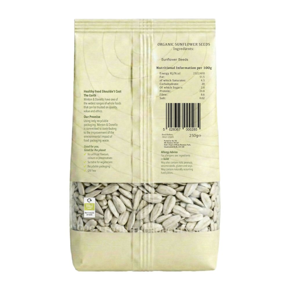 Minton & Donello Organic Sunflower Seeds 6 x 250g
