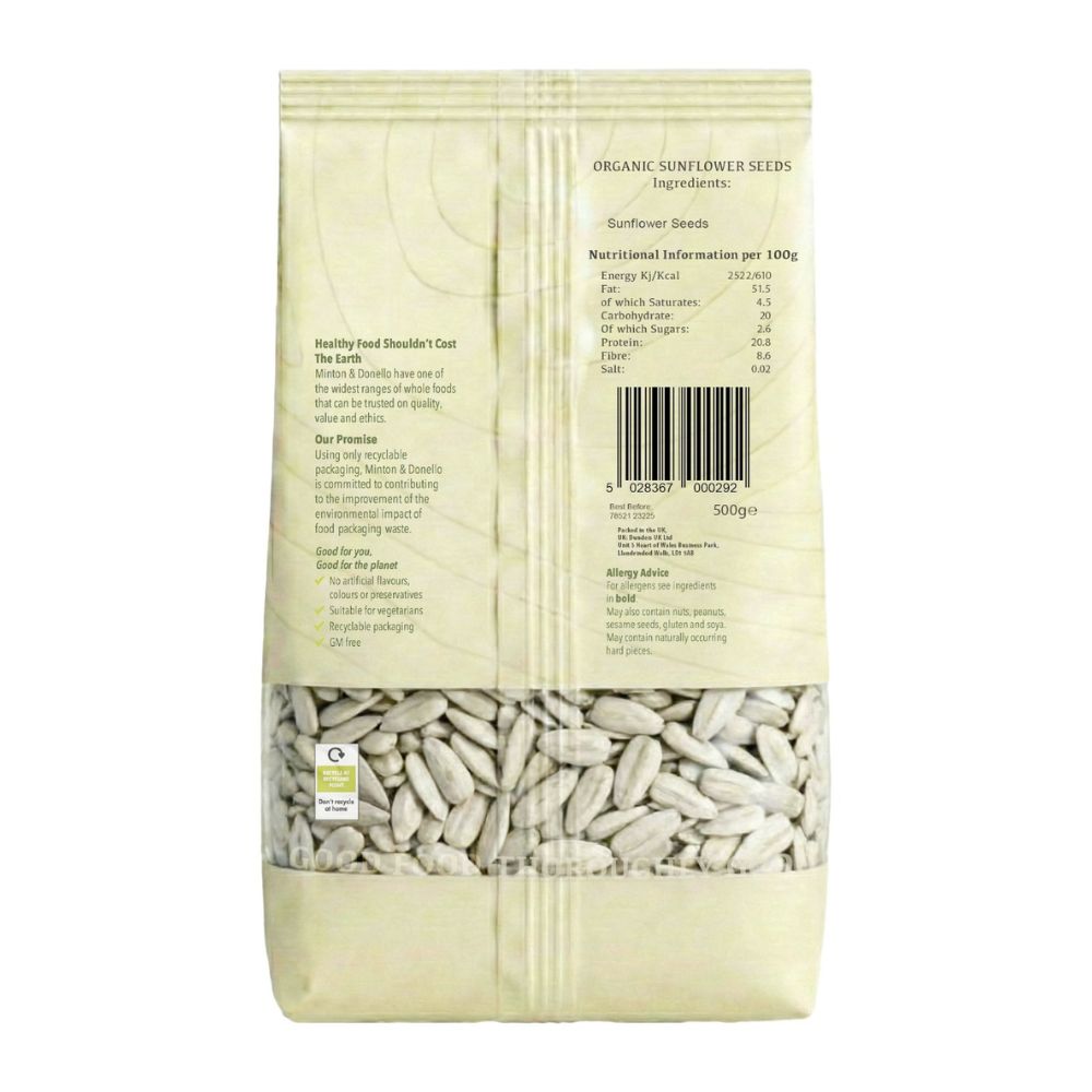 Minton & Donello Organic Sunflower Seeds 6 x 500g