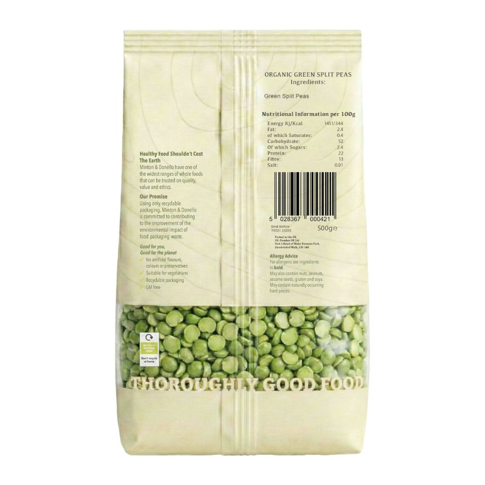 Minton & Donello Organic Green Split Peas 6 x 500g