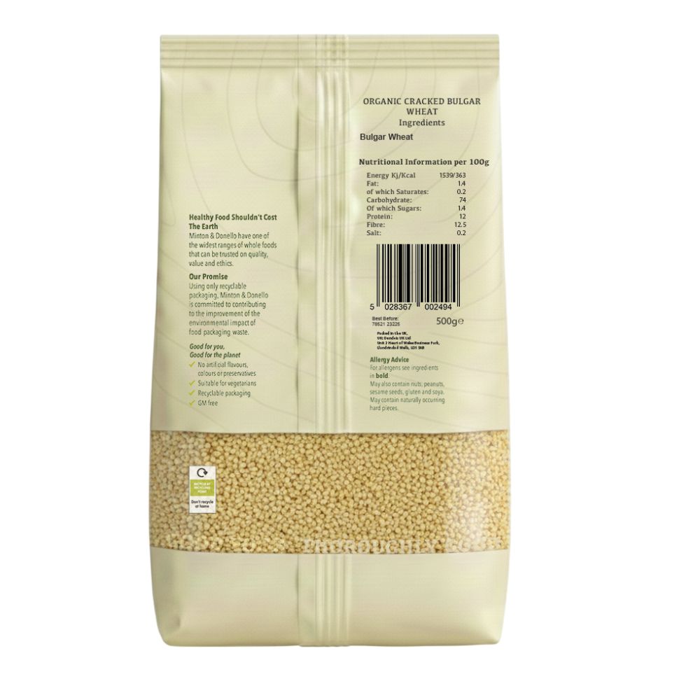 Minton & Donello Organic Coarse Bulgur Cracked Wheat 6 x 500g