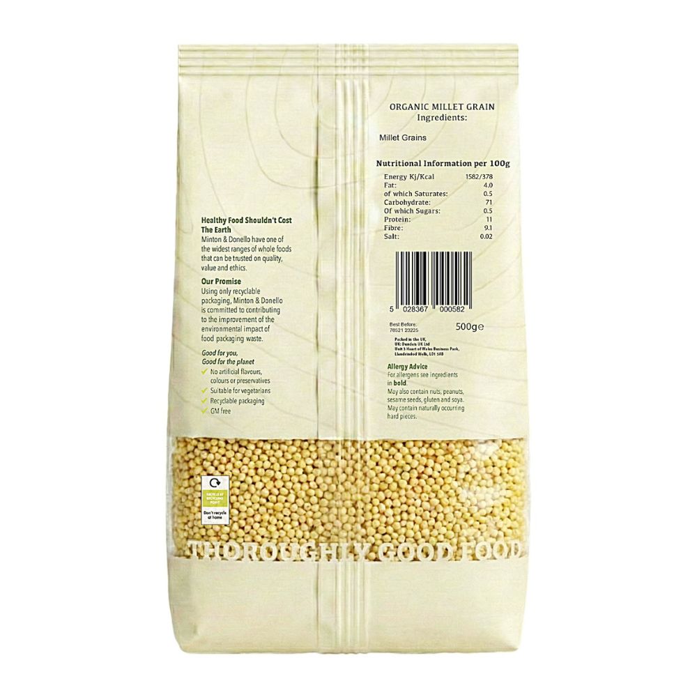 Minton & Donello Organic Hulled Millet Grain 6 x 500g