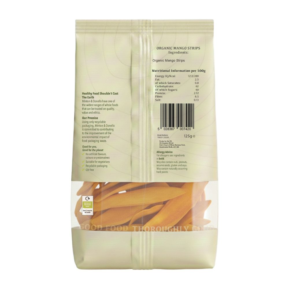 Minton & Donello Organic Dried Mango Strips 6 x 250g